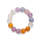 OZ Dunhuang Series MC1002 Elegant 14mm Multi-Gemstone Bracelet - Amethyst, Rose Quartz & Golden Rutilated Quartz - Sparkling Gift